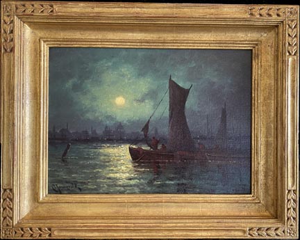 Carl Jonnevold "Moonrise over the River Thames in London"  Oil on canvas, 13 x 18  $8,500
